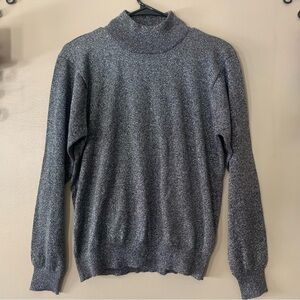 Vintage Metallic Silver Long Sleeve Turtle/High Neck Silver Top Size Small